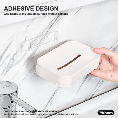 Miniatura 2 de YOHOM Jabonera adhesiva con bandeja de drenaje, barra de ducha blanca, soporte para jabón montado en la pared para baño, soporte para bandeja