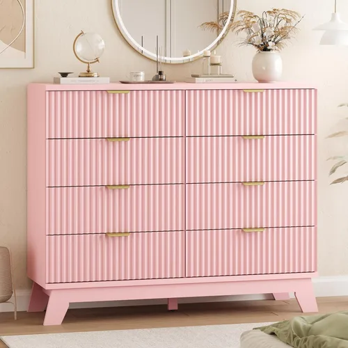 Miniatura 16 de Xixini - Cómoda moderna de madera acanalada para dormitorio, sala estar, pasillo o armario, para organizar y almacenar ropa o soporte de TV, 6 Roble
