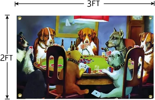 Miniatura 2 de Bandera divertida de perros jugando al póquer de 2 x 3 pies, bandera de meme, color vivo, poliéster de doble costura con 4 ojales de latón