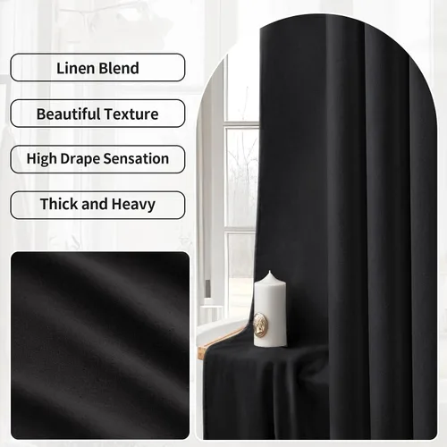 Miniatura 3 de Cortina de ducha de lino negro, cortinas de ducha de tela bohemia para baño, juego de forro de tela natural de algodón, 72 pulgadas de ancho x 72