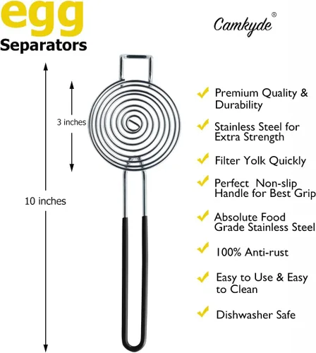 Miniatura 2 de CAMKYDE Separador de huevos Herramienta de separación blanca de yema de huevo de acero inoxidable de grado alimenticio (negro)