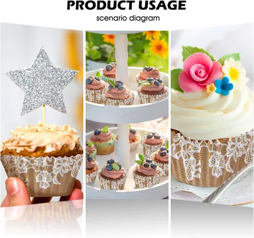 Miniatura 7 de Funtery 300 forros para cupcakes de boda, de encaje rústico, estilo bohemio, para magdalenas, tazas para hornear, a prueba de grasa, para bodas