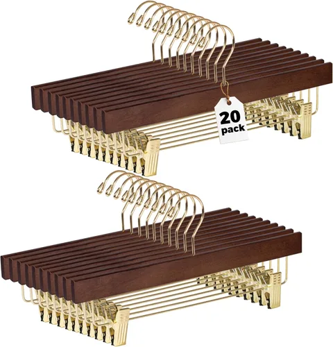 Miniatura 11 de Quality Hangers Perchas de madera para pantalones, paquete de 20 ganchos giratorios para ropa, falda de madera de loto, pantalones, pantalones
