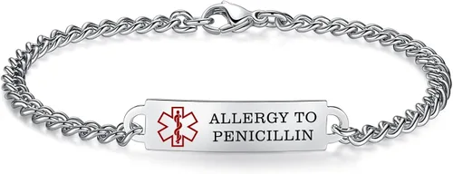 Miniatura 55 de Pulseras de identificación de alerta médica de 6.5 "-8.5" para mujeres, pulseras de emergencia médica de acero inoxidable, grabado gratuito