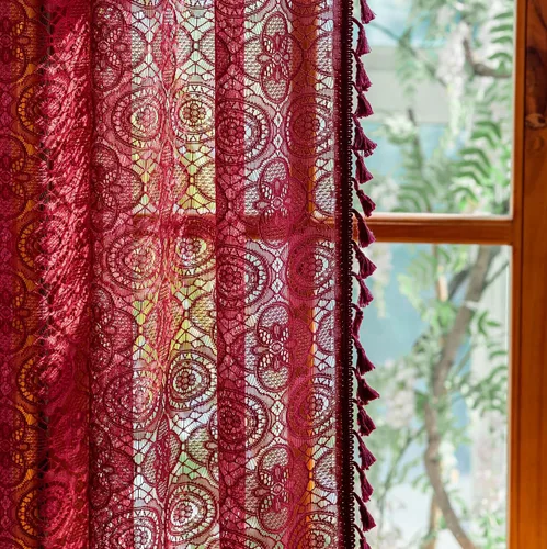 Miniatura 23 de YJ YANJUN - Cortinas de café boho, 24 pulgadas de largo, 2 paneles, cada una de 59" de ancho x 24" de largo, beige, con crochet, cortinas de cocina
