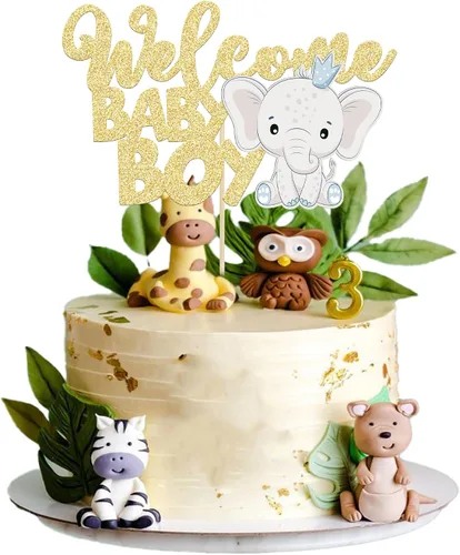 Gyufise 1 pieza de decoración de pastel de bebé con purpurina dorada para baby shower, elefante para pasteles, decoración para recién nacidos,