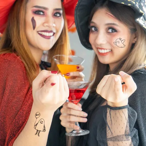 Miniatura 5 de 70 piezas de tatuajes temporales de Halloween que brillan en la oscuridad para niños, monstruo fantasma luminoso negro para niños, calcomanías