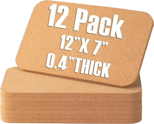 Miniatura 10 de Juego de salvamanteles rectangulares de corcho, paquete de 4, 12 x 7 x 0.4 pulgadas de grosor, almohadillas calientes de corcho resistentes al calor