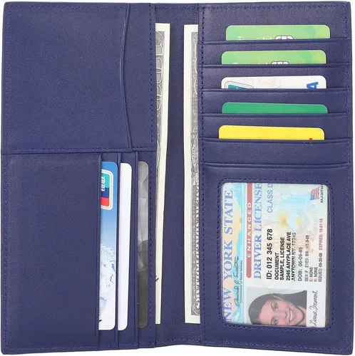 Miniatura 3 de GintaXen Cartera larga delgada de cuero con bloqueo RFID, Azul, Slim