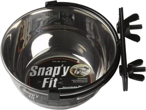 MidWest Homes for Pets Snap'y Fit - Tazón de acero inoxidable para alimentos o agua, capacidad para 10 onzas, se monta en jaulas de alambre, diseño