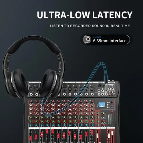 Miniatura 5 de FULUODE Consola de Mezcla de Audio de 12 Canales, CT-120S Mezclador de Música Profesional para DJ, Tablero de Mezcla con Reverb, Reproductor