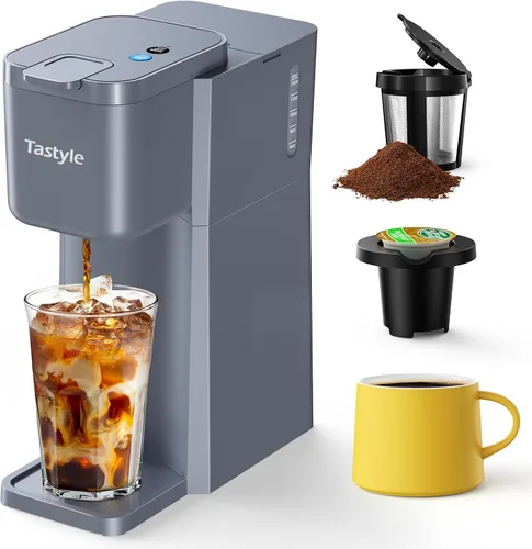 Miniatura 9 de Tastyle Mini Cafetera de Café Caliente y Frío de Una Sola Porción, para Cápsulas K y Café Molido, Tamaños de Preparación de 6 a 14 Oz, con Libro