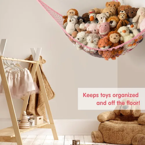 Miniatura 4 de Red de Hamaca de Almacenamiento para Animales de Peluche en la Esquina - Gran Red de Hamaca de Juguete para Decoración de Habitación de Animales