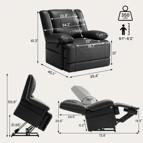 Miniatura 2 de Couchus Silla reclinable grande eléctrica de doble motor con masaje y calor para personas mayores, posición infinita, puertos USB y control remoto