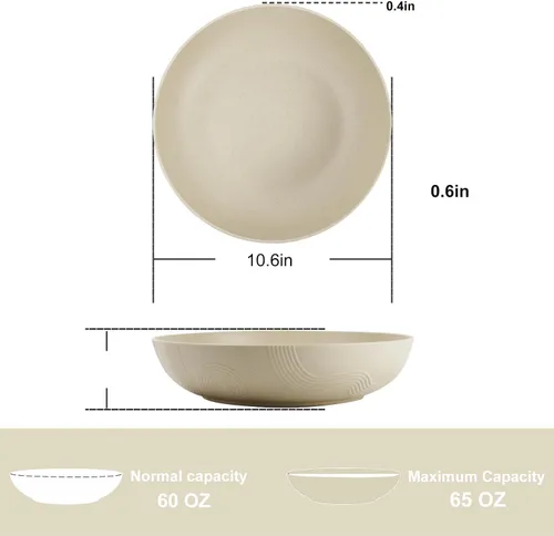 Miniatura 2 de Juego de 6 cuencos grandes para pasta de 10 pulgadas - 65 oz, cuencos de paja de trigo, platos tipo cuenco, cuencos grandes de plástico