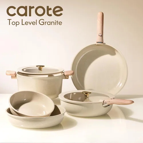 Miniatura 12 de CAROTE Juego de 25 piezas de utensilios de cocina de cerámica, juego de ollas y sartenes antiadherentes, juego de cocina para RV con asas