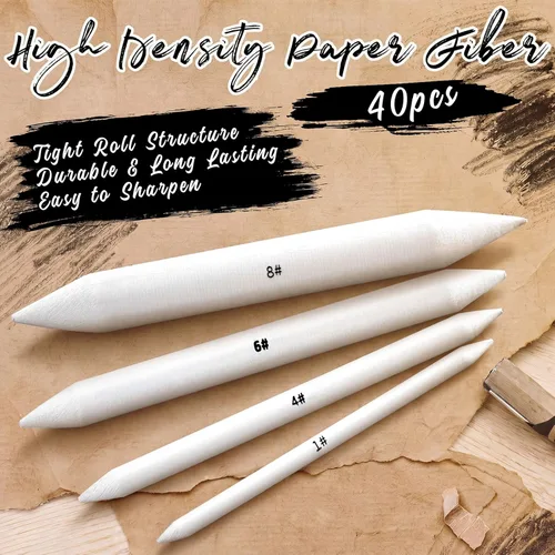 Miniatura 6 de Fulmoon 40 Pcs Blending Stump and Tortillion Set Paper Art Blenders for Drawing Sketch Shading Pencil Oil Pastel Blender Tools Drawing Supplies for
