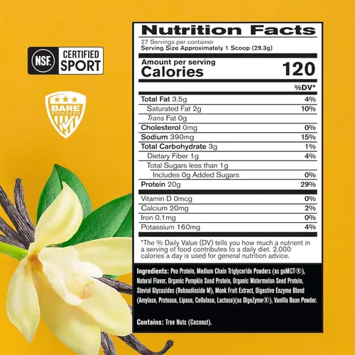 Miniatura 2 de BARE PERFORMANCE NUTRITION Proteína vegana, proteína a base de plantas, proteína de guisante, proteína de sandía y proteína de calabaza