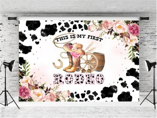 Miniatura 2 de This is My First Rodeo - Telón de fondo para fotos de cumpleaños de niña de 1 año, flores, flores, vaquera, accesorios de estudio fotográfico