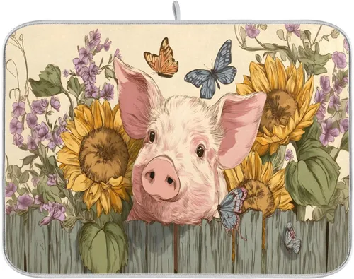 Miniatura 32 de Tapete de secado de platos, girasoles en madera, tapete de secado reversible absorbente de flores, tapete de secado de platos, tapete para secar