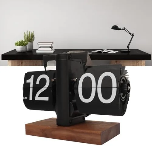 Miniatura 9 de Reloj abatible, retro vintage digital abatible, funciona con pilas, giro automático, estante de escritorio mecánico para sala de estar, oficina