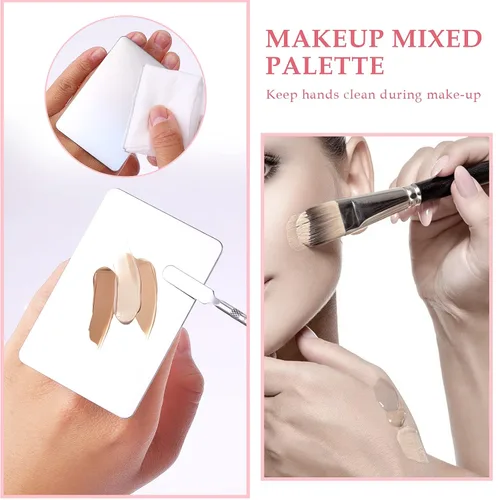 Miniatura 3 de Paleta de mezcla de maquillaje Paleta de base de acero inoxidable con espátula Paleta cosmética profesional para mezclar base, sombra de ojos, uñas