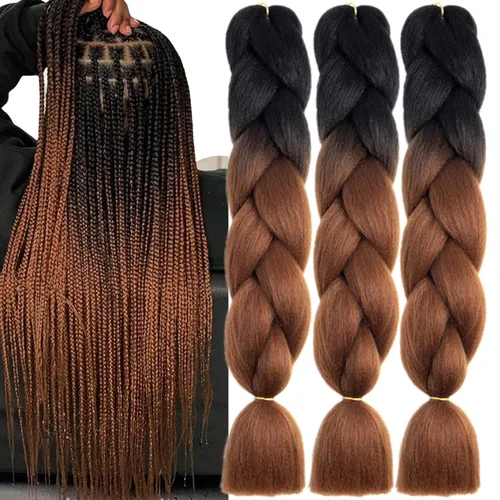 Miniatura 33 de 3 paquetes de extensiones de cabello sintético para trenzar de color negro a azul, tamaño jumbo ombré, de 24 pulgadas o trenzas de ganchillo
