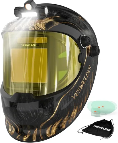 Miniatura 16 de YESWELDER - Casco de soldadura con oscurecimiento automático con vista lateral, vista panorámica de 180°, capucha de soldadura con energía solar