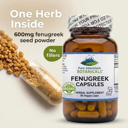 Miniatura 3 de Pure Mountain Botanicals Cápsulas de fenogreco de 600 mg orgánicos, 90 cápsulas veganas kosher - Suplemento de semillas de fenogreco para mujeres