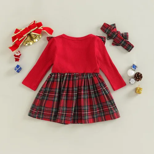Miniatura 7 de Trajes de Navidad para niñas pequeñas, vestido de manga larga, falda vintage de encaje de una pieza, vestido de fiesta de terciopelo rojo, vestido