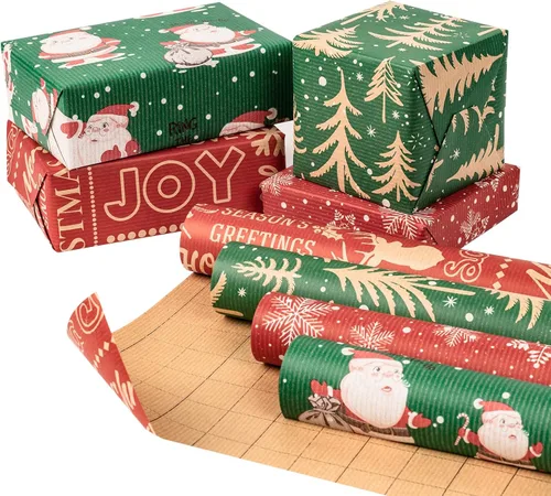 Miniatura 11 de RUSPEPA - Rollos de papel de regalo de Navidad - Mini rollo - 17 pulgadas x 10 pies por rollo, total de 3 rollos - Diseño de renos y copos de nieve