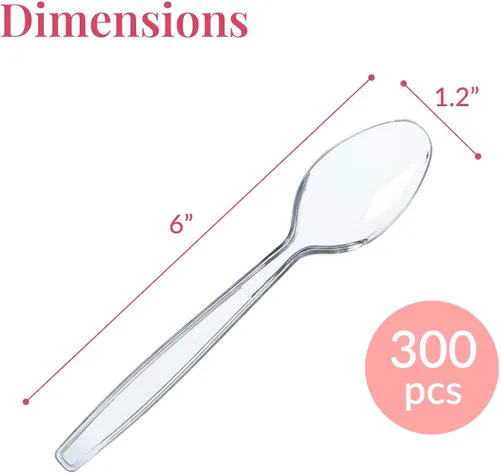 Miniatura 3 de Prestee Juego de 300 cucharas de plástico a granel – Juego de cubiertos y utensilios de plástico desechables resistentes de 6 pulgadas – Cubiertos