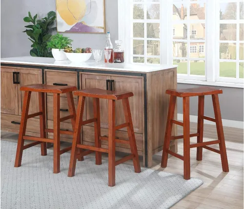 Miniatura 2 de eHemco Taburetes de madera maciza, 29 pulgadas, roble oscuro, juego de 3 Heavy Duty, encimera de cocina
