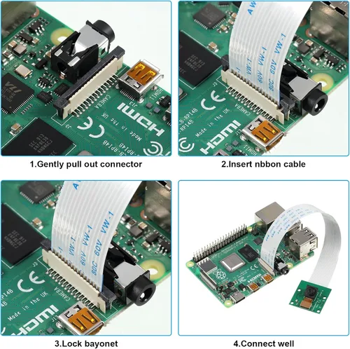 Miniatura 7 de Weewooday 4 piezas 5 megapíxeles 1080p sensor OV5647 mini módulo de cámara con cable de cinta de 6 pulgadas 15 pines compatible con Raspberry Pi