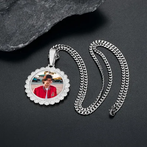 Miniatura 3 de YIMERAIRE Collar con colgante de imagen de plata de ley 925 para hombres y mujeres, collar personalizado con foto personalizada, collares de plata