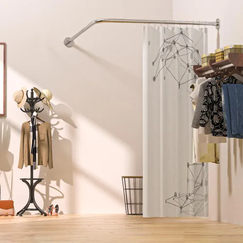 Miniatura 7 de Barra extensible de cortina de ducha en esquina de bañera en forma de L de acero inoxidable 304, instalación sin taladro, para baño, tienda de ropa