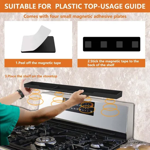 Miniatura 5 de AWOKE Estante superior para estufa de 30 pulgadas, estante magnético de material de silicona para estufa, 3 particiones funcionales, organizador