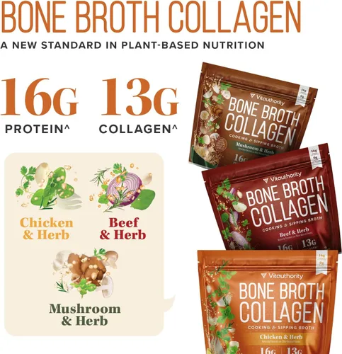 Miniatura 2 de Vitauthority Caldo de Huesos de Colágeno Sabor Delicioso a Pollo con Fideos - Lleno de 16g de Proteína y Tipos I, II, III - Nutre la Piel