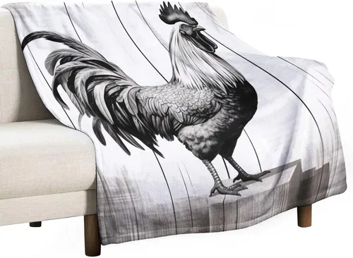 Miniatura 45 de Manta de microfibra suave y acogedora con diseño de gallo rústico en blanco y negro, suave y acogedora manta de microfibra para sofá, cama, oficina