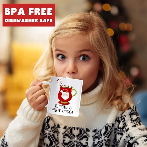 Miniatura 7 de Taza personalizada de los niños de los personajes del cacao caliente del día festivo con nombre, polímero ligero