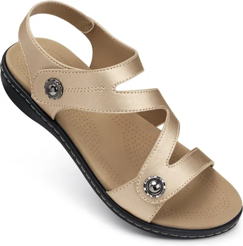Miniatura 10 de TEMOFON Sandalias para mujer de verano elegante: puntera abierta, cómodas para caminar, sandalias planas con soporte para el arco, tallas 5-11