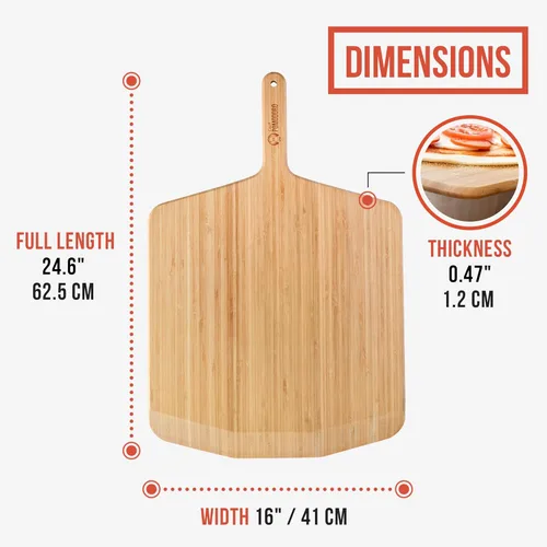 Miniatura 2 de Chef Pomodoro Pela de pizza de madera de 16 pulgadas, herramienta duradera para hornear, paleta deslizante, tabla de cortar de madera, espátula