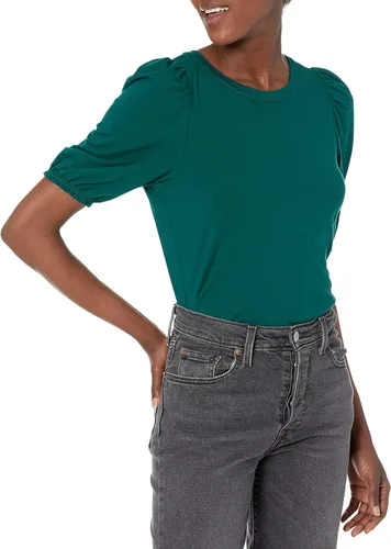 Tienda Essentials Camiseta de manga corta tipo farol con cuello redondo de corte clásico para mujer