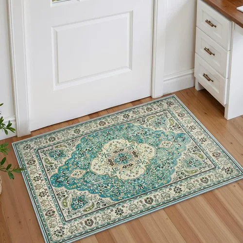 Miniatura 36 de Lahome Alfombra tribal bohemia de 2 x 3 pies, alfombra verde pequeña para entrada, suave, antideslizante, lavable, alfombra de baño bohemia de pelo