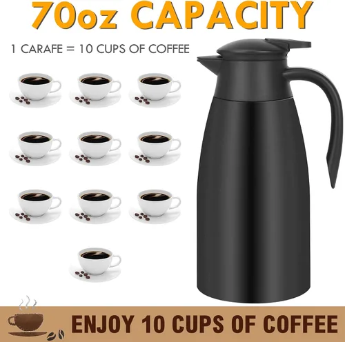 Miniatura 4 de Jarra térmica de café de 70 onzas, termo de café aislado de acero inoxidable, jarras de café al vacío para mantener el calor, botella de vacío