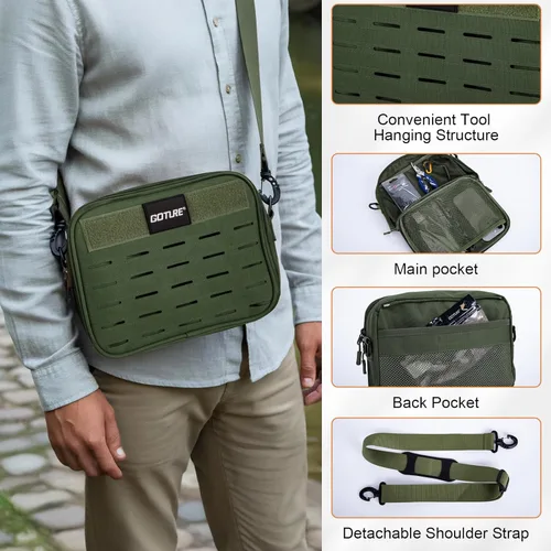 Miniatura 6 de Goture Mochila de pesca, mochila 900D resistente al agua con soportes para caña, bolsa de aparejos de pesca de gran tamaño de 58 L con bolsa cruzada