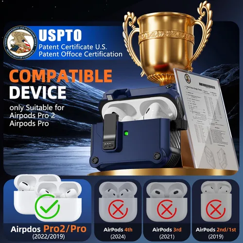 Miniatura 2 de Pohgelan - Funda compatible con AirPods Pro 2ª/1ª (azul) Cerradura magnética automática con kit de limpieza, compatible con Magsafe