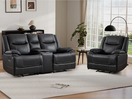 Miniatura 16 de EBELLO Genuine Leather Recliner Manual Chair for Living Room, 1 Seater Reclining Sofa Chair with Headrest and Armrest, Modern Durable Home Furniture