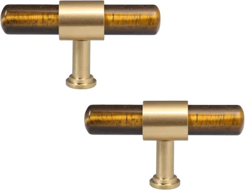 Miniatura 8 de Rockcloud Juego de 2 pomos de barra en T de ágata con tornillos, perillas cilíndricas para cajones, manijas para armario, armario, armario, Gris