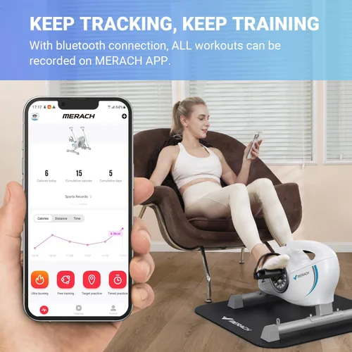 Miniatura 3 de Pedal de bicicleta para debajo del escritorio, mini bicicleta de ejercicio magnética silenciosa con aplicación MERACH para recuperación de brazos